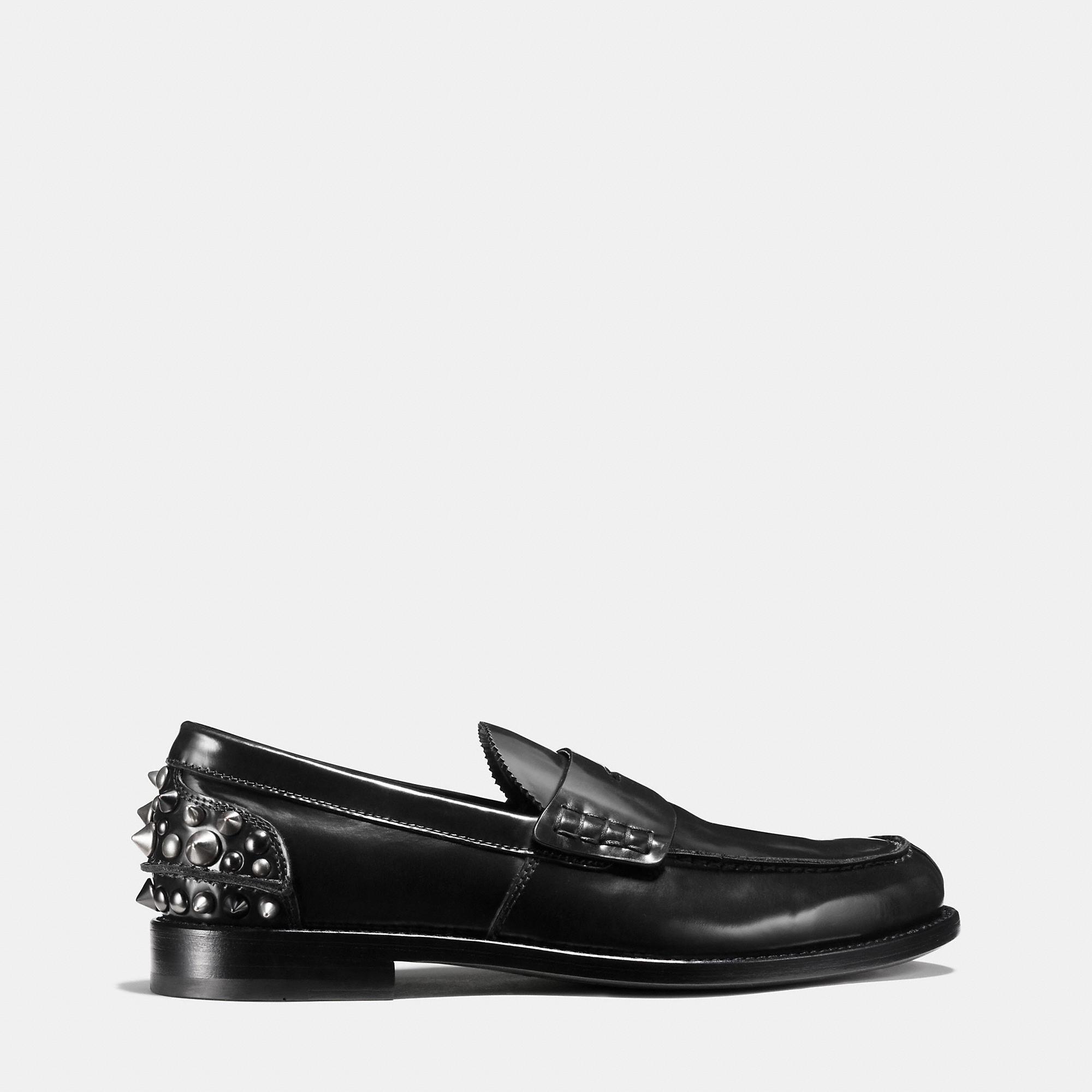 COACH Leather Studded Loafer in Black 