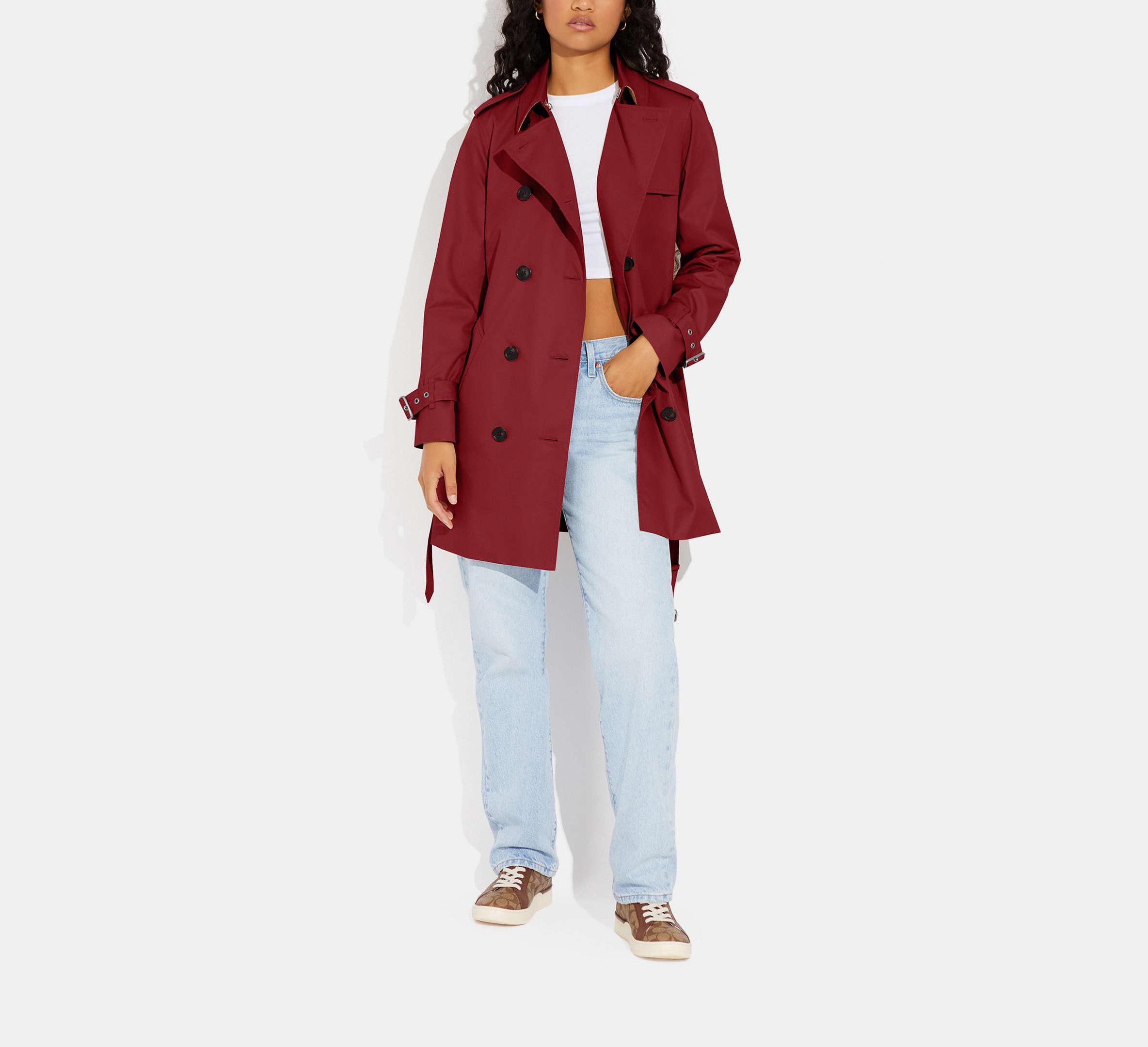 COACH Solid Mid Trench in Red Lyst UK