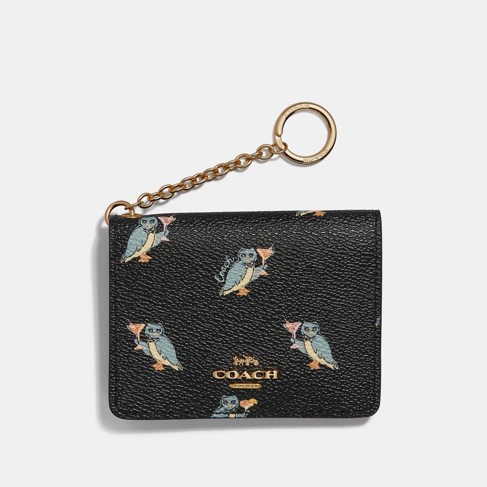 COACH Canvas Key Ring Card Case With Party Owl Print in Black/Gold (Black)  - Lyst