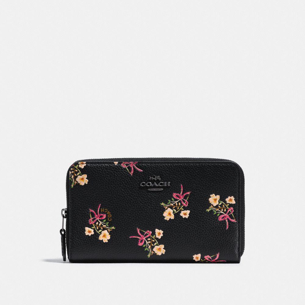 COACH Leather Medium Zip Around Wallet With Floral Bow Print in 