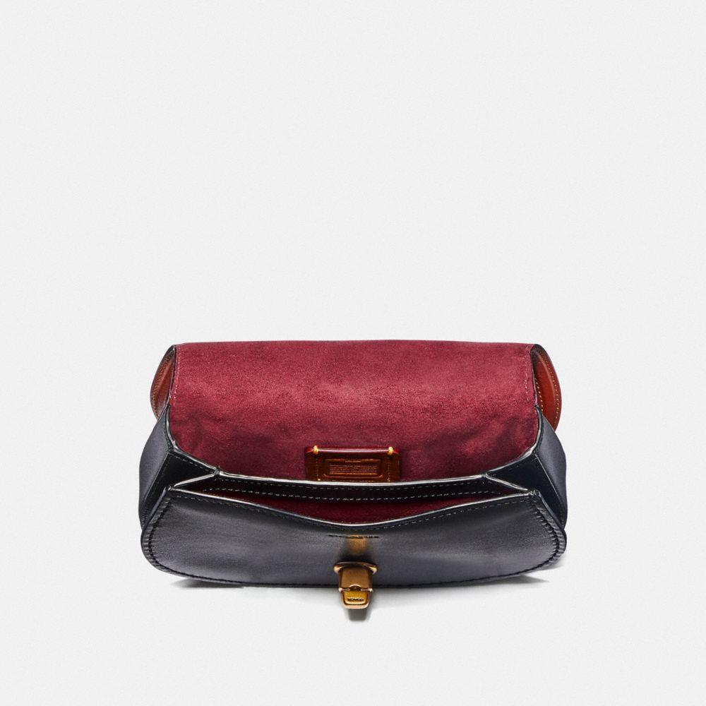 COACH Saddle Belt Bag In Colorblock Signature Canvas in Tan/Rust/Brass
