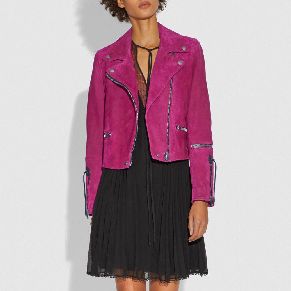 COACH Zipped Biker Jacket in Pink | Lyst