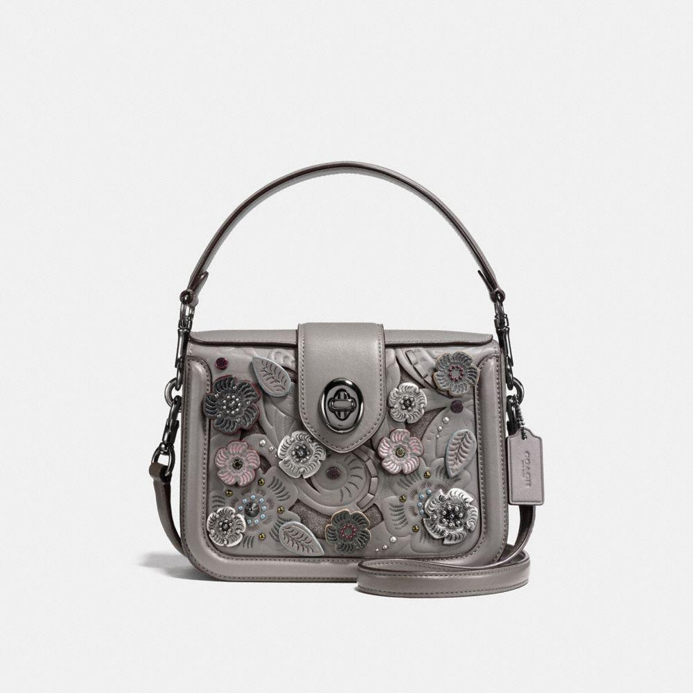 COACH Leather Page Crossbody With Tea Rose Tooling in Gray - Lyst
