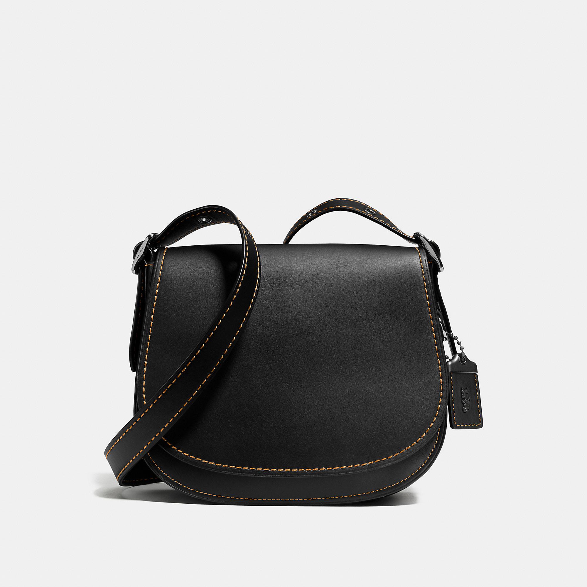 black coach saddle bag with horse and carriage