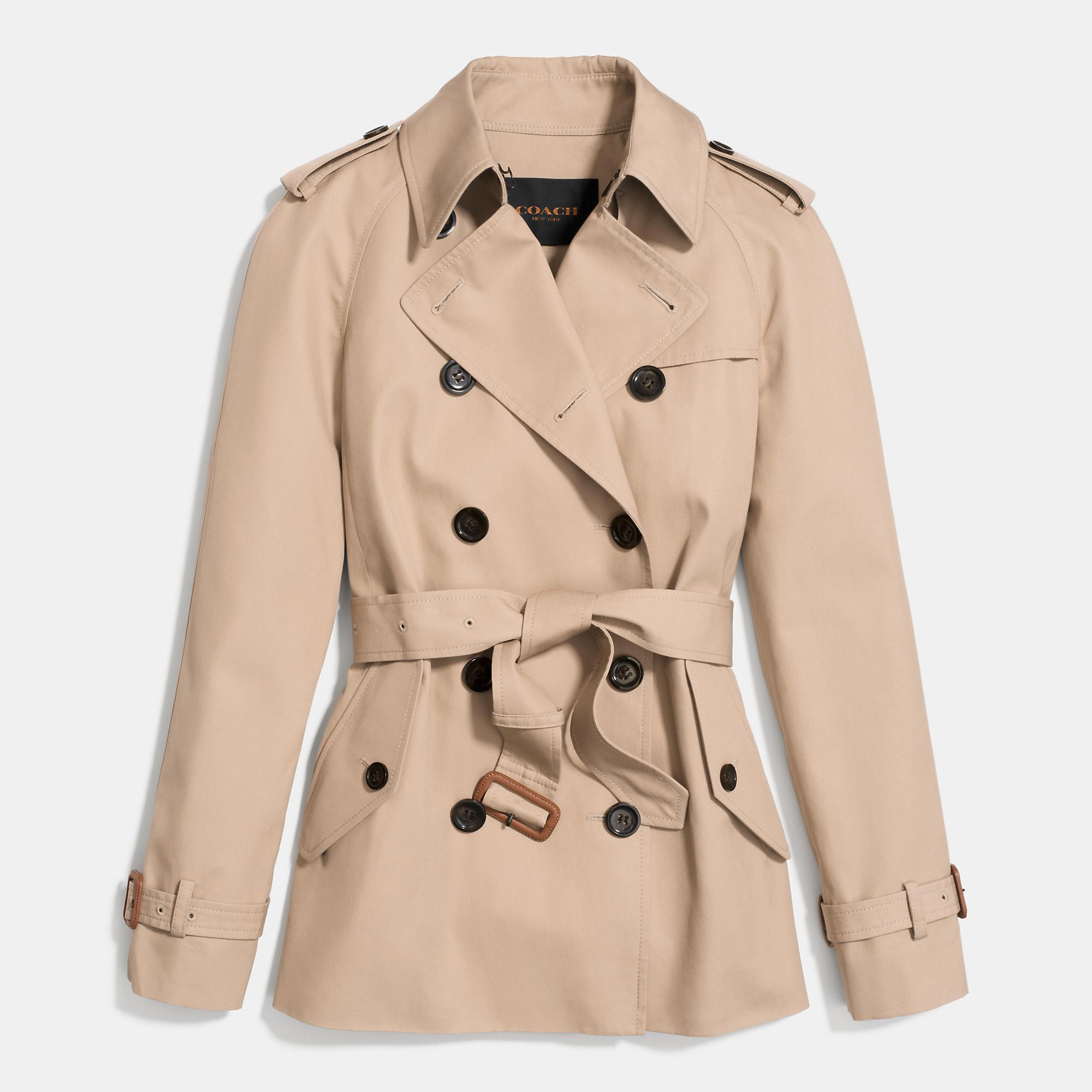 COACH Leather Modern Short Trench in Natural | Lyst
