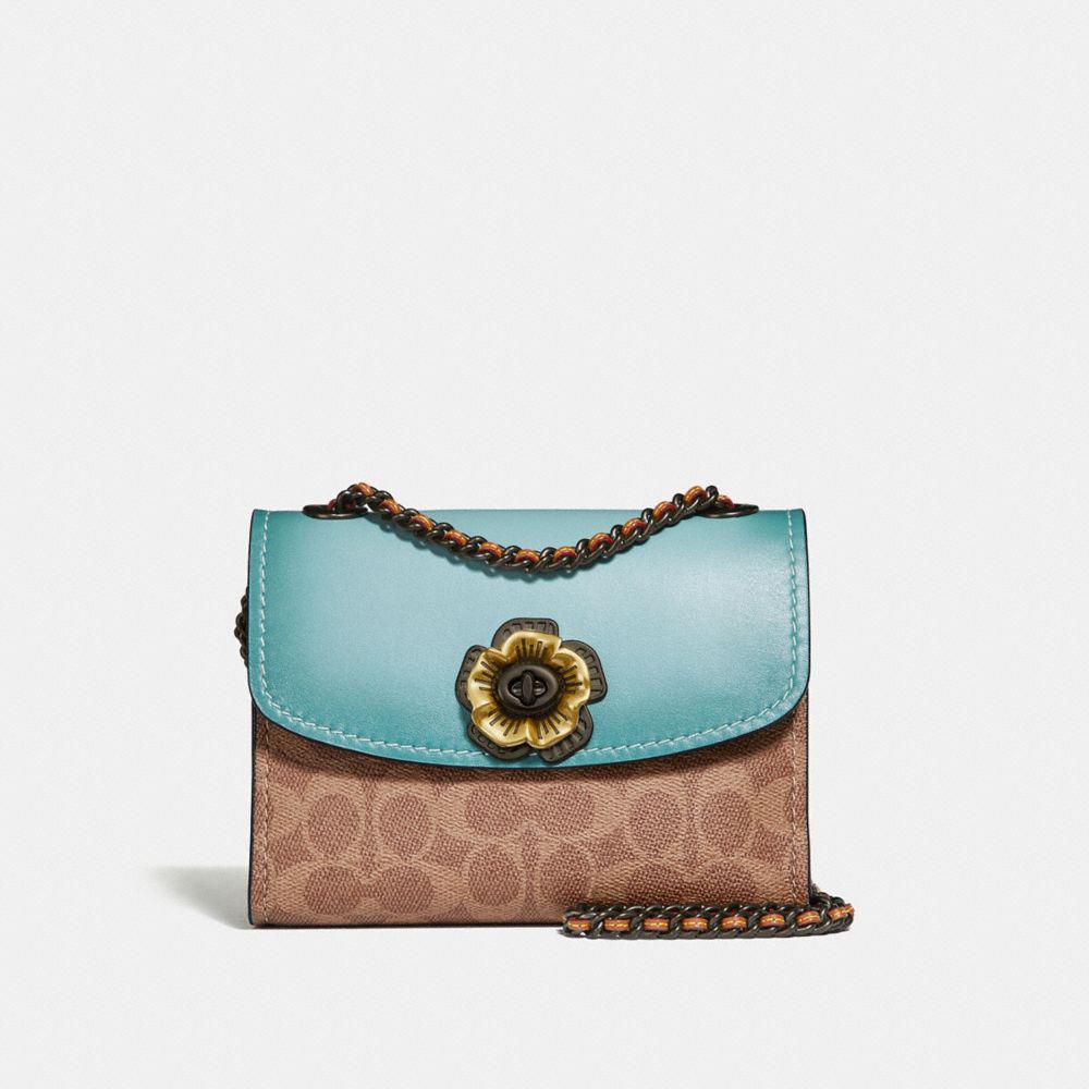 COACH Leather Colorblock Parker 18 Shoulder Bag Light Turquoise in Blue