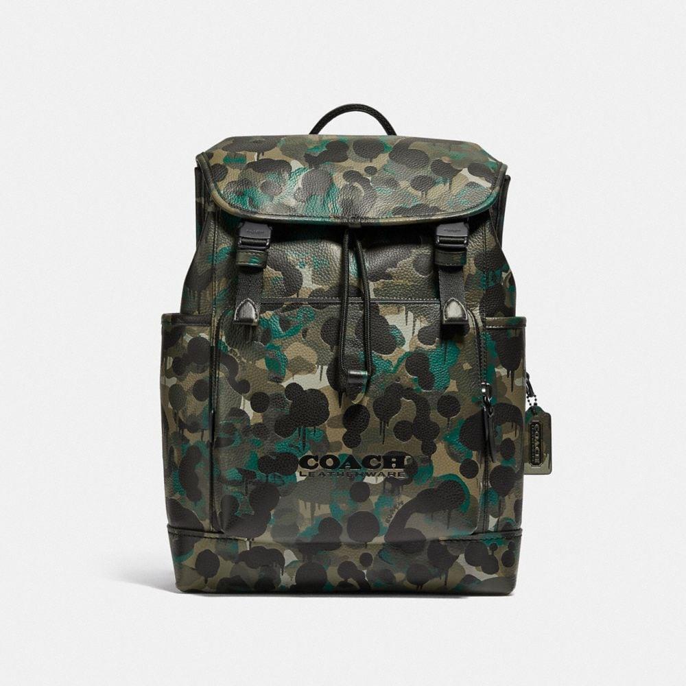 Coach league flap backpack with camo print in green for men lyst