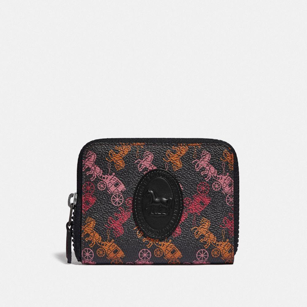 COACH Canvas Small Zip Around Wallet With Horse And Carriage Print And Archive Patch in Black - Lyst