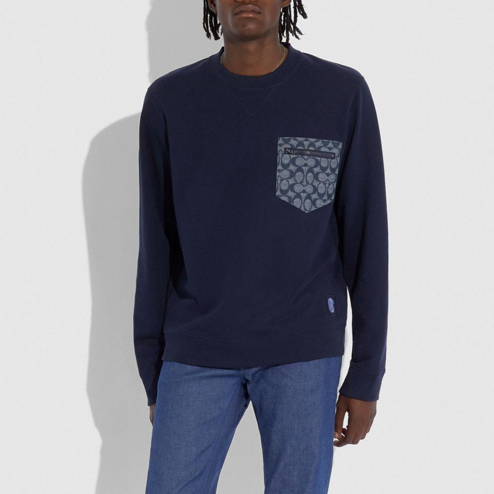 COACH Cotton Signature Essential Sweatshirt in Navy/Chambray (Blue) for