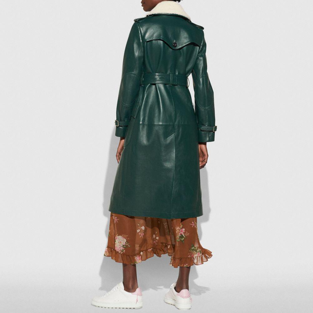 COACH Leather Trench Coat in Green - Lyst