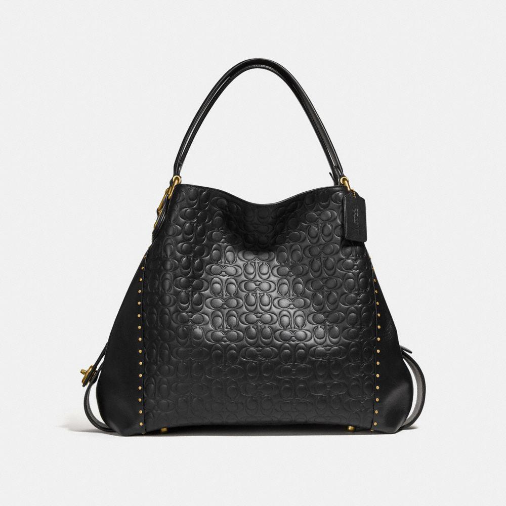 COACH Edie Shoulder Bag 42 In Signature Leather With Rivets in Black | Lyst