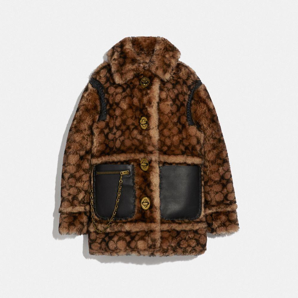 COACH Signature Shearling Coat in Brown | Lyst