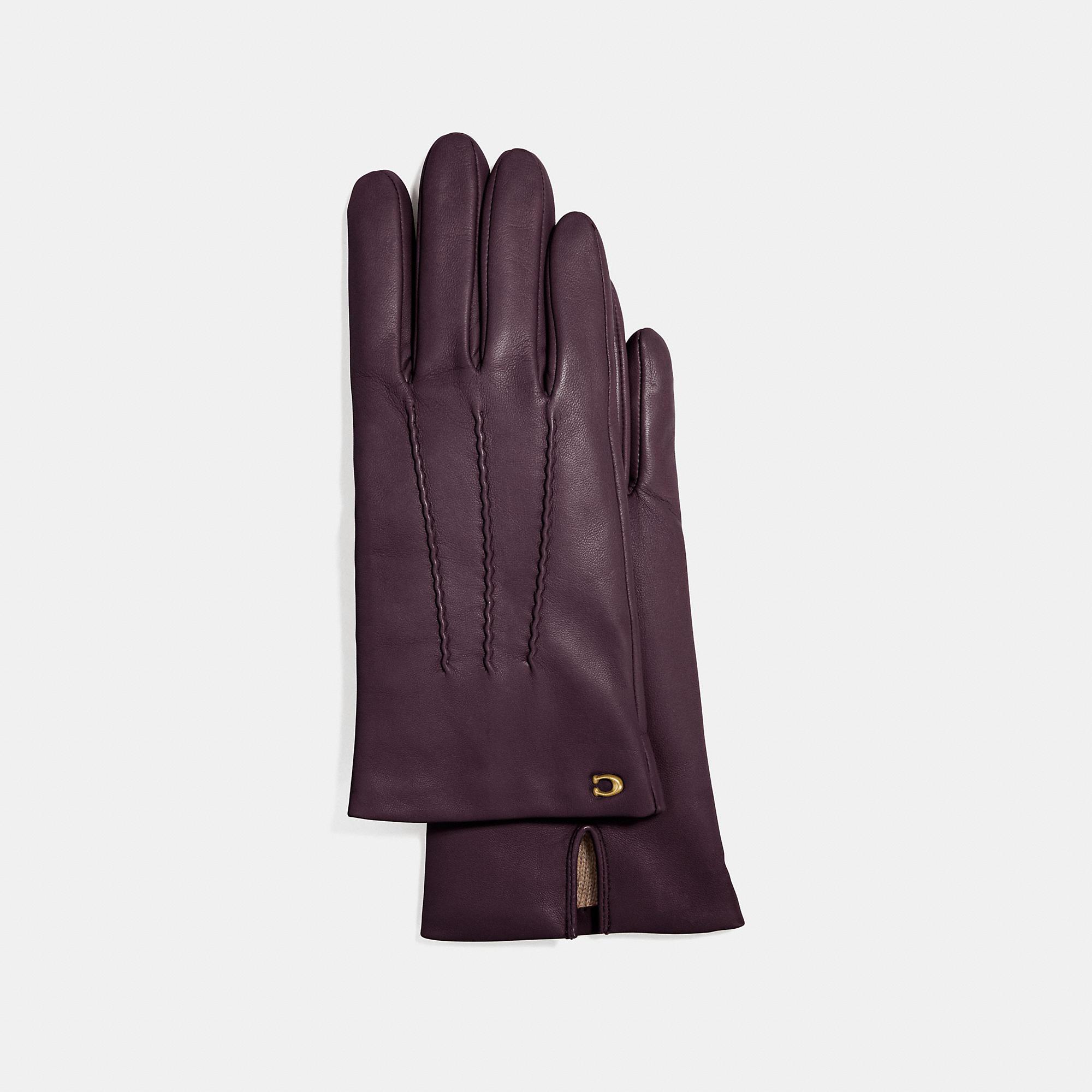 COACH Sculpted Signature Short Leather Gloves in Oxblood (Purple) Lyst
