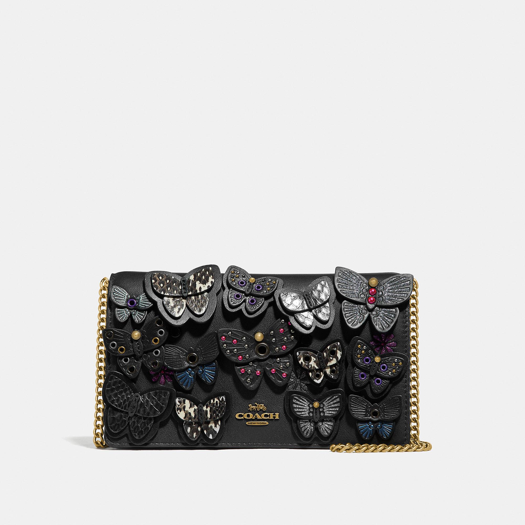 callie foldover chain clutch with floral applique