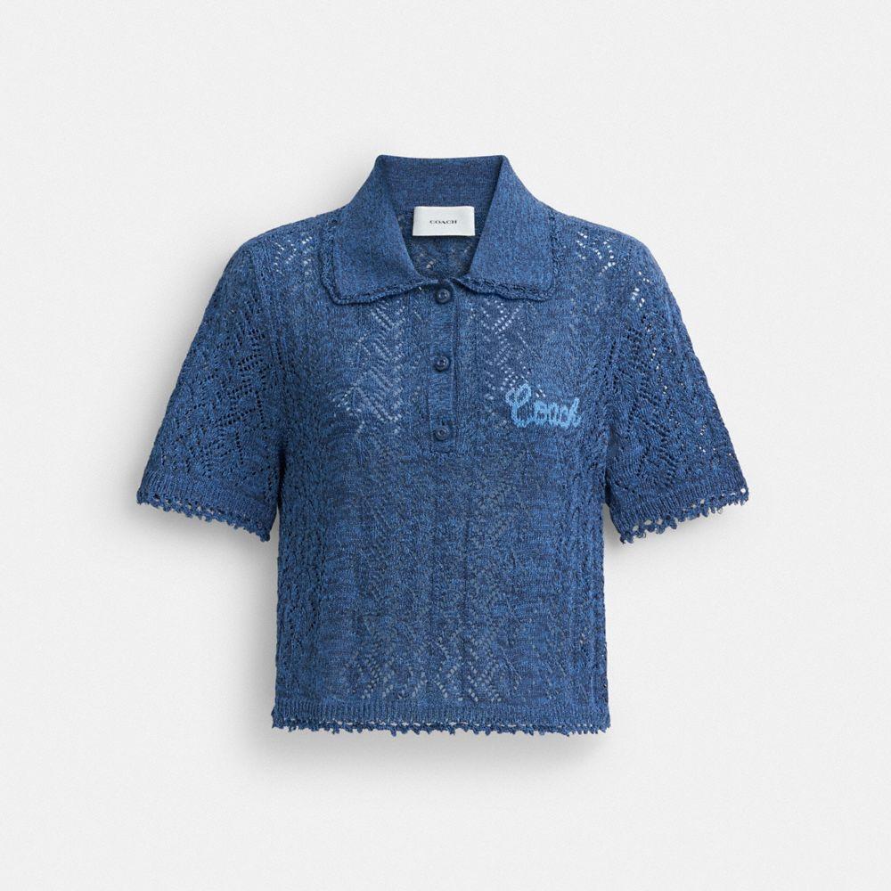 COACH Cropped Knit Polo Top in Blue | Lyst