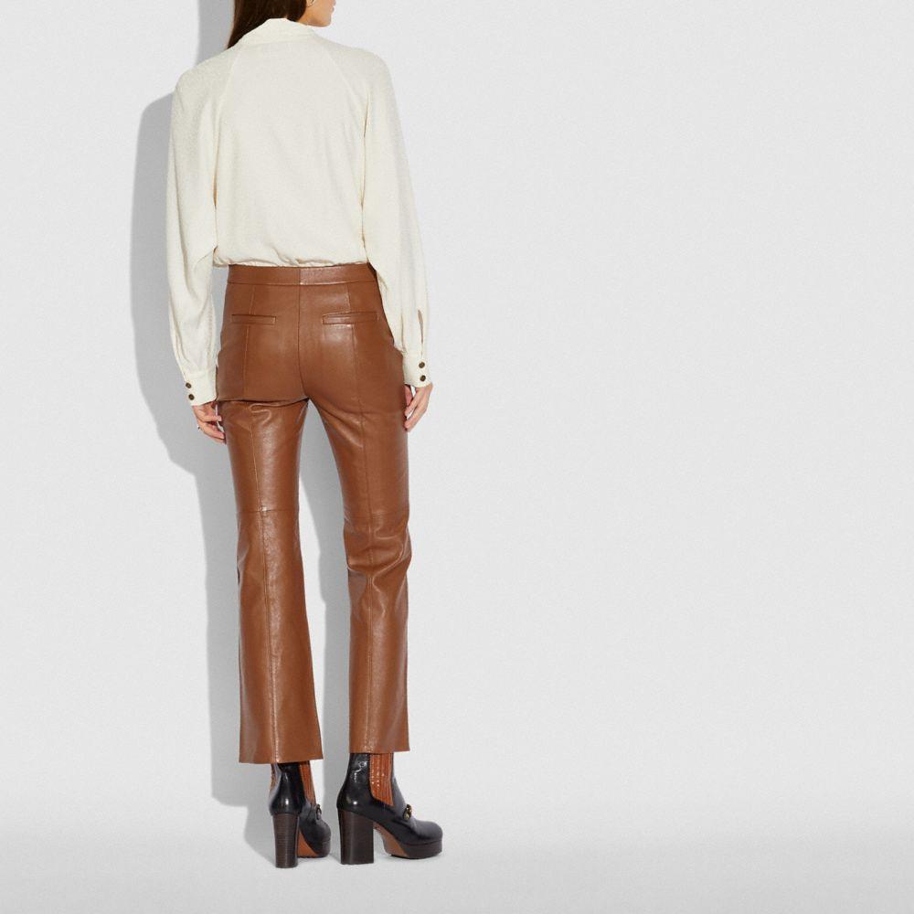COACH Leather Flare Trousers in Brown 