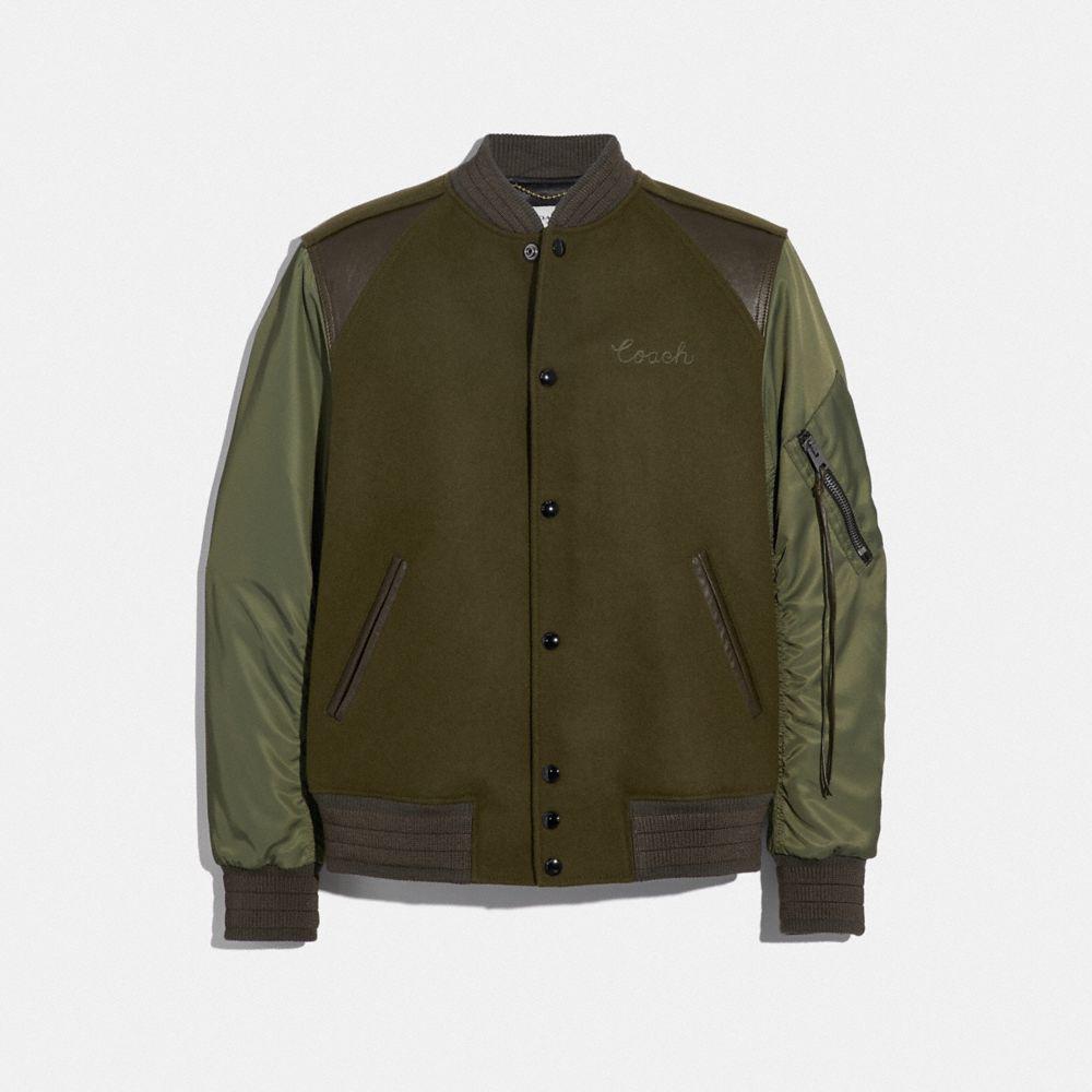 COACH Leather Ma-1 Varsity Jacket in Army Green (Green) for Men - Save ...