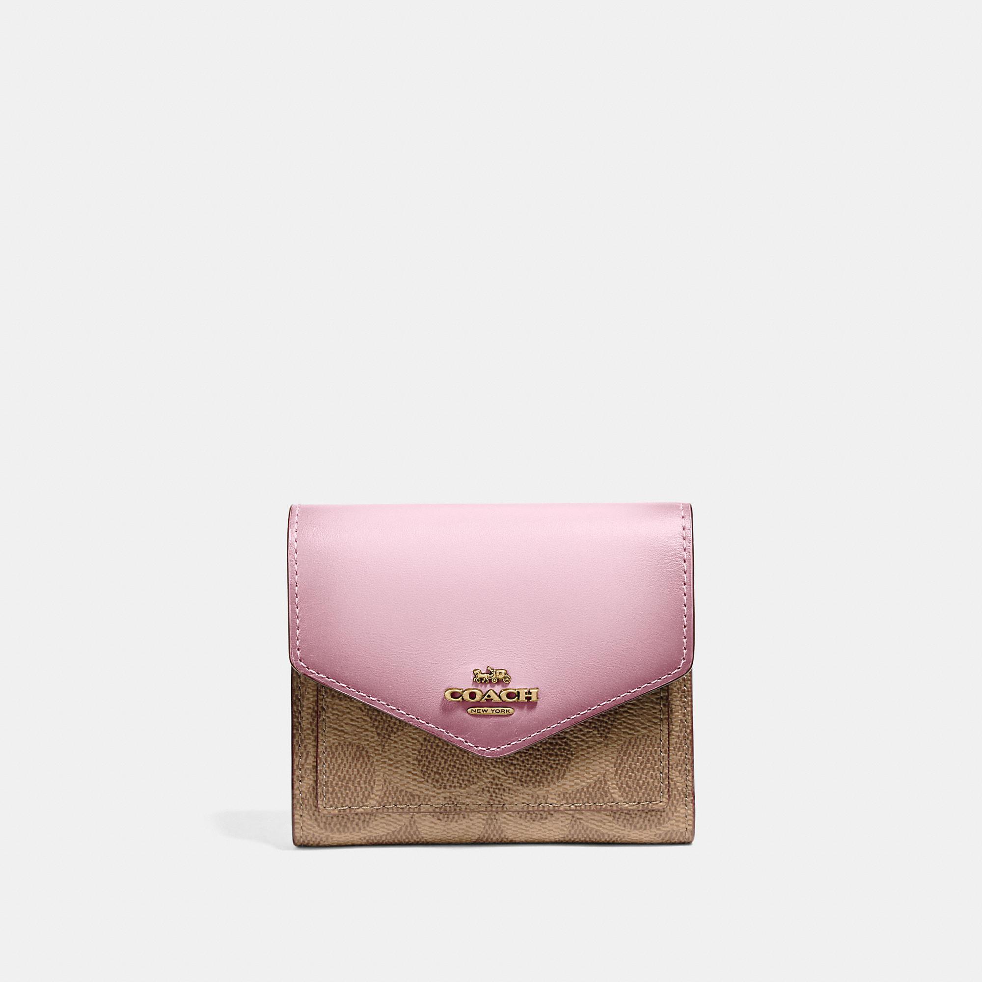 COACH Small Wallet In Colorblock Signature Canvas in Pink
