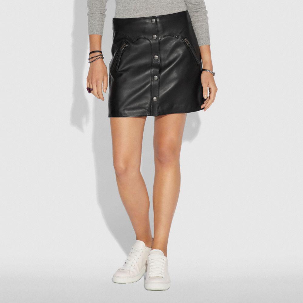COACH Leather Skirt in Black - Lyst