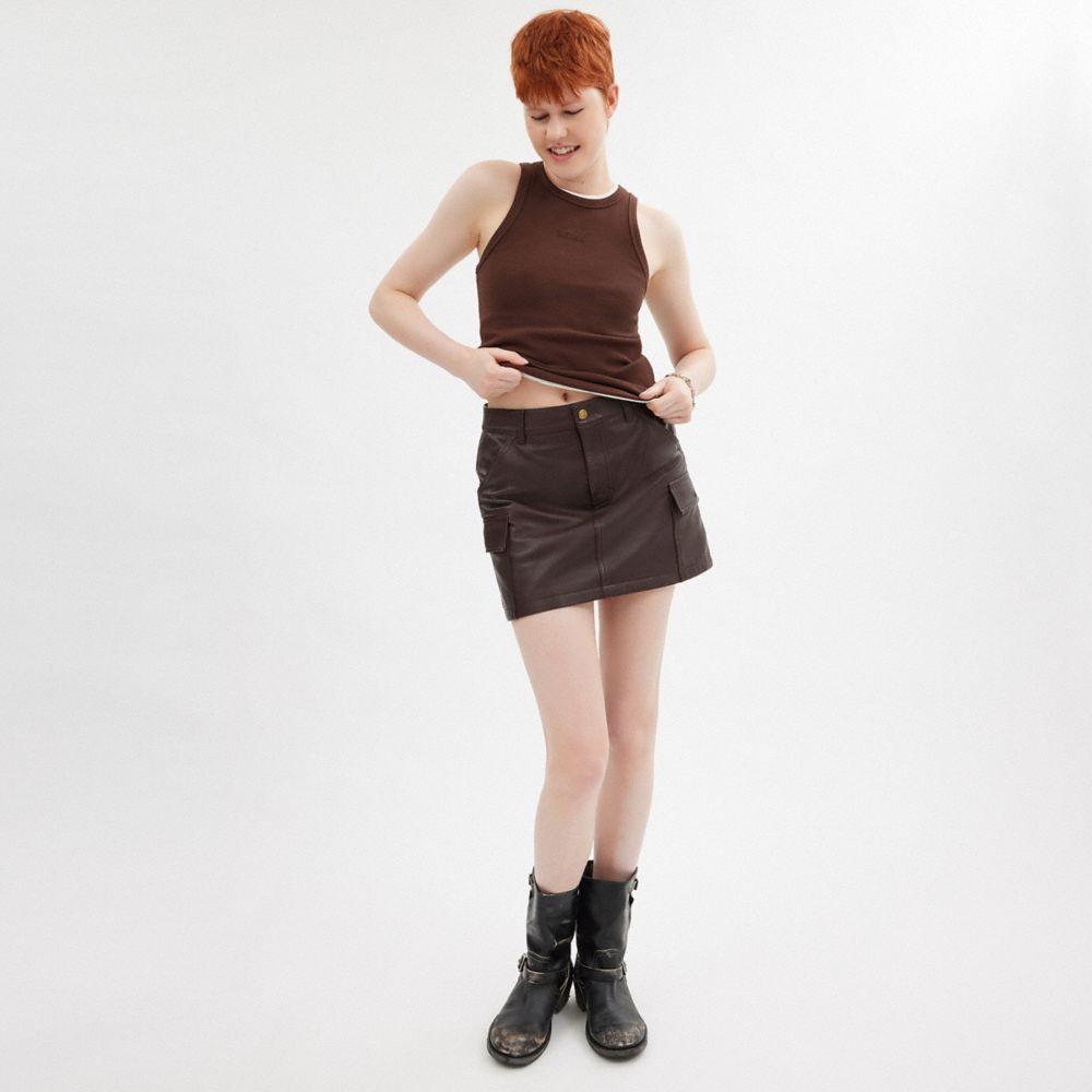COACH Leather Mini Cargo Skirt in Brown Lyst