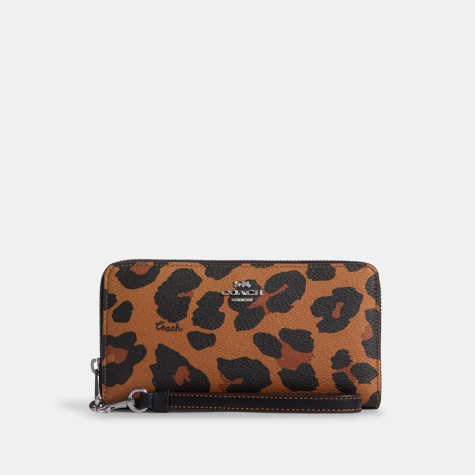 Coach Outlet Long Zip Around Wallet With Leopard Print And Signature ...