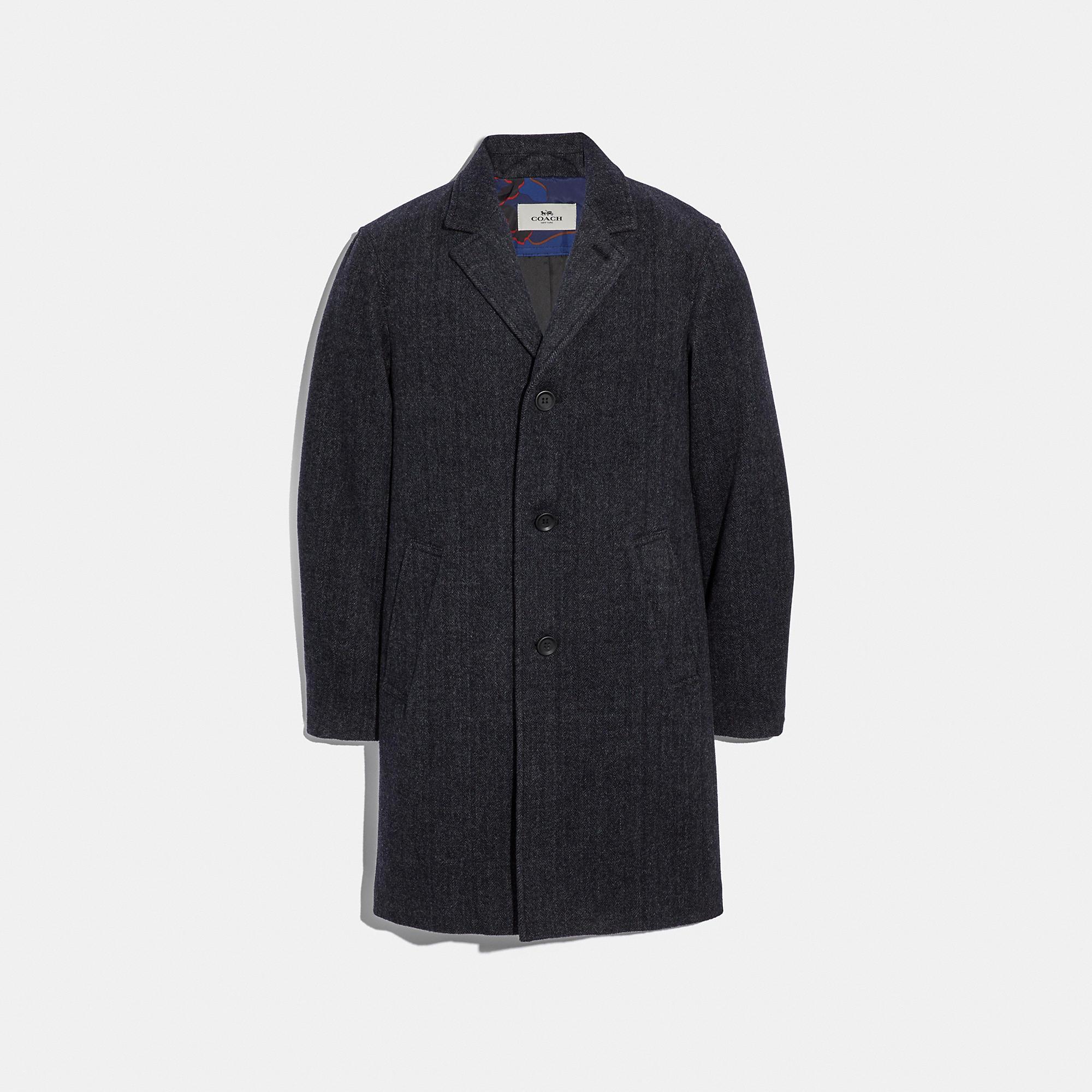 COACH Long Wool Topcoat in Charcoal (Blue) for Men - Lyst
