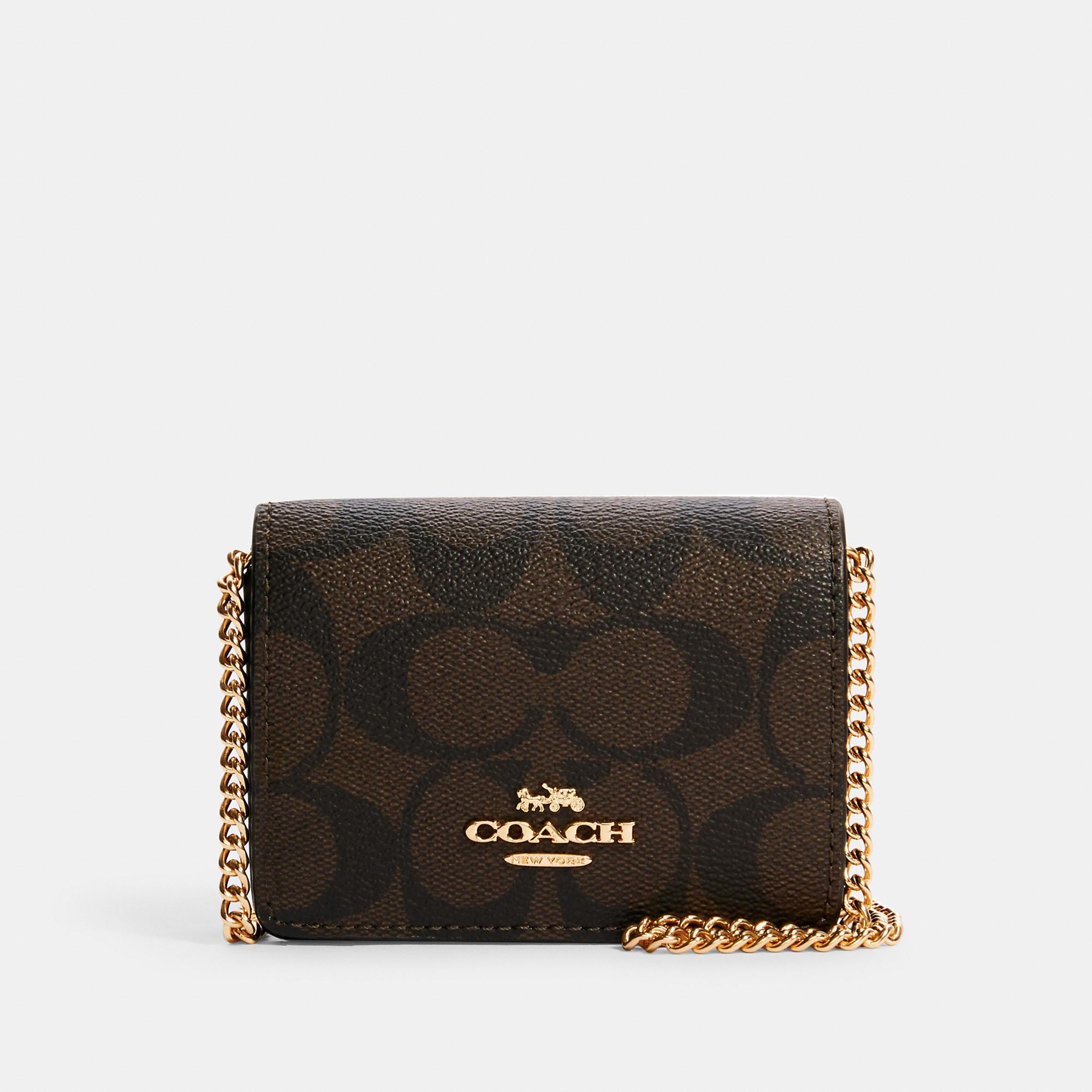 Coach Outlet Mini Wallet On A Chain In Signature Canvas in Black