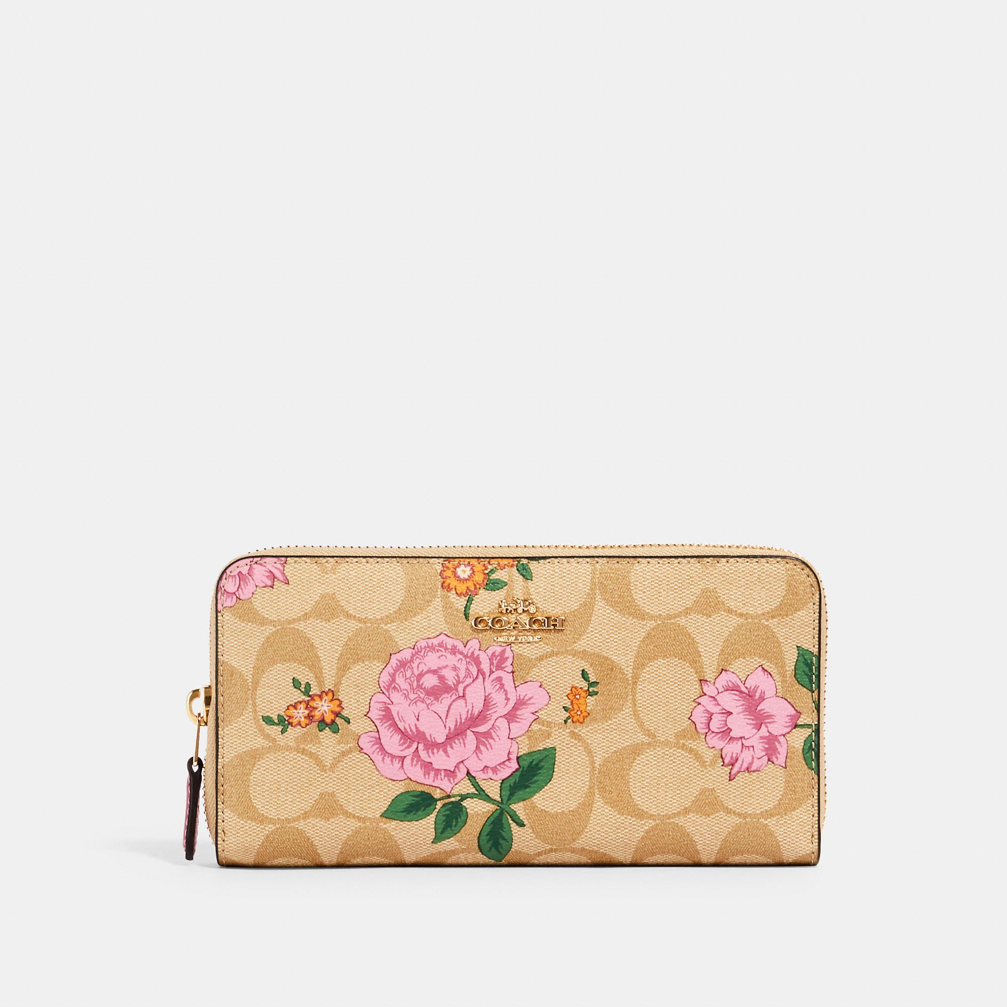 COACH Accordion Zip Wallet In Signature Canvas With Prairie Rose 