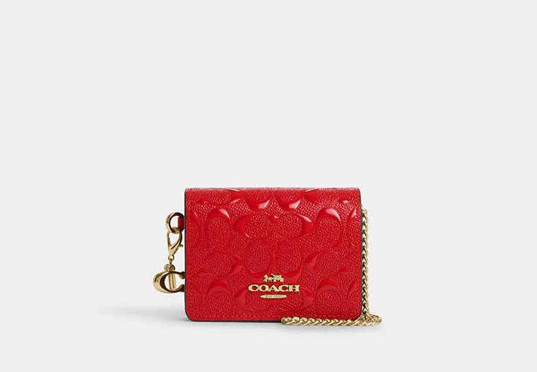 COACH Boxed Mini Wallet On A Chain In Signature Leather in Red