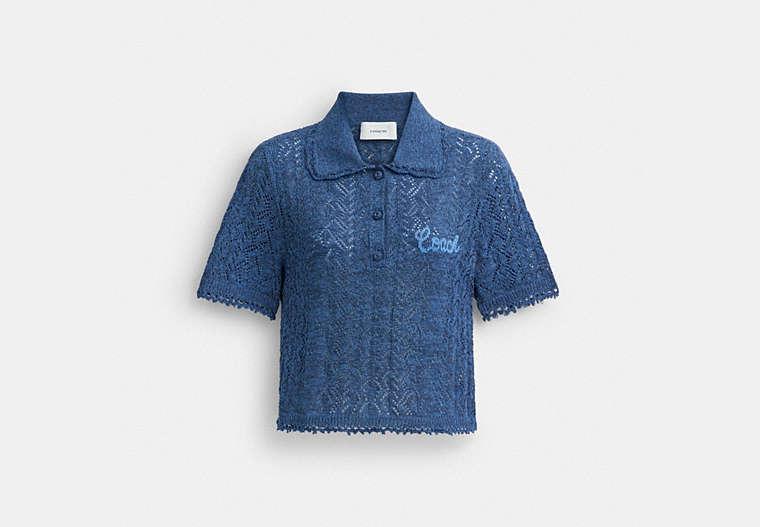 COACH Cropped Knit Polo Top in Blue | Lyst