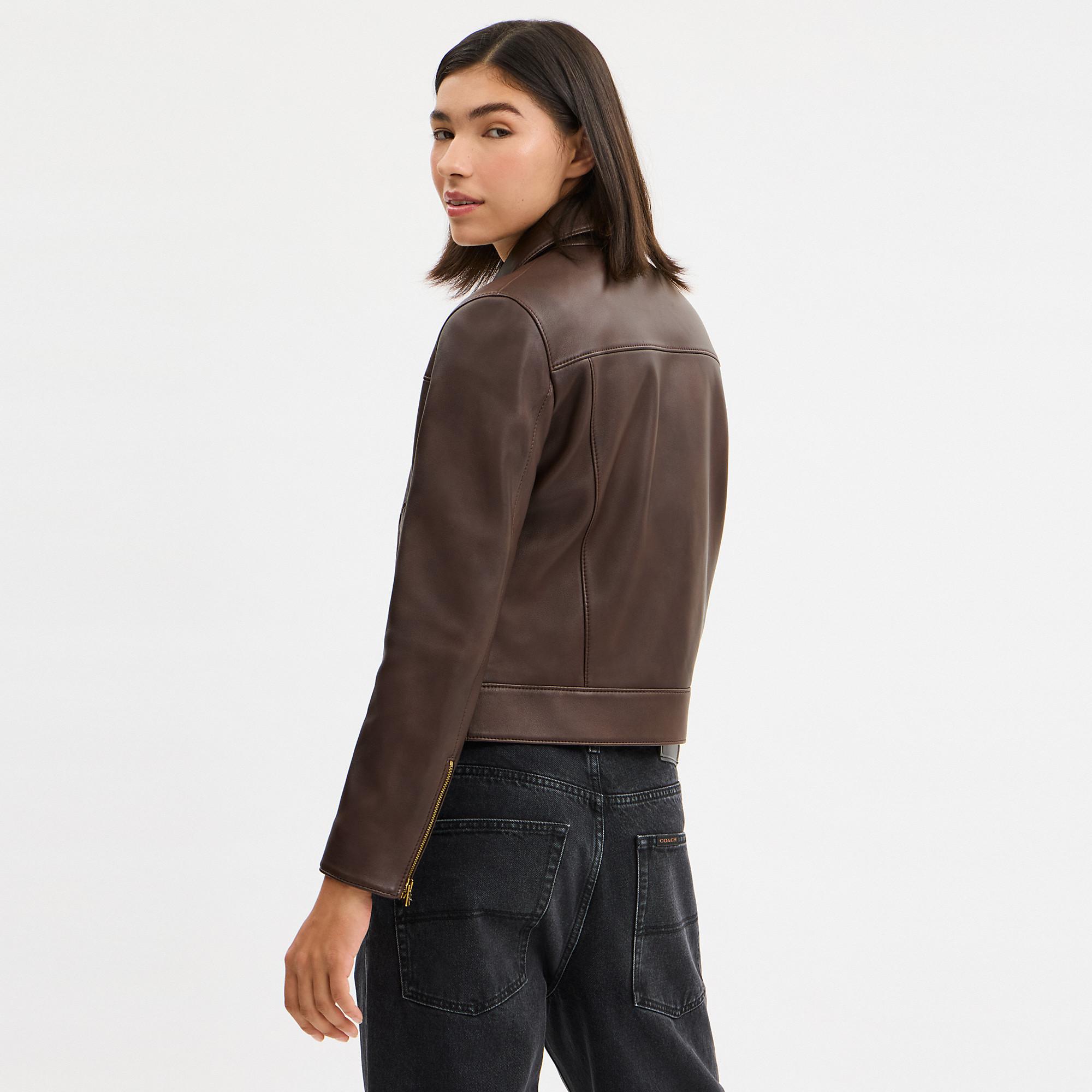 COACH Leather Jacket in Brown | Lyst