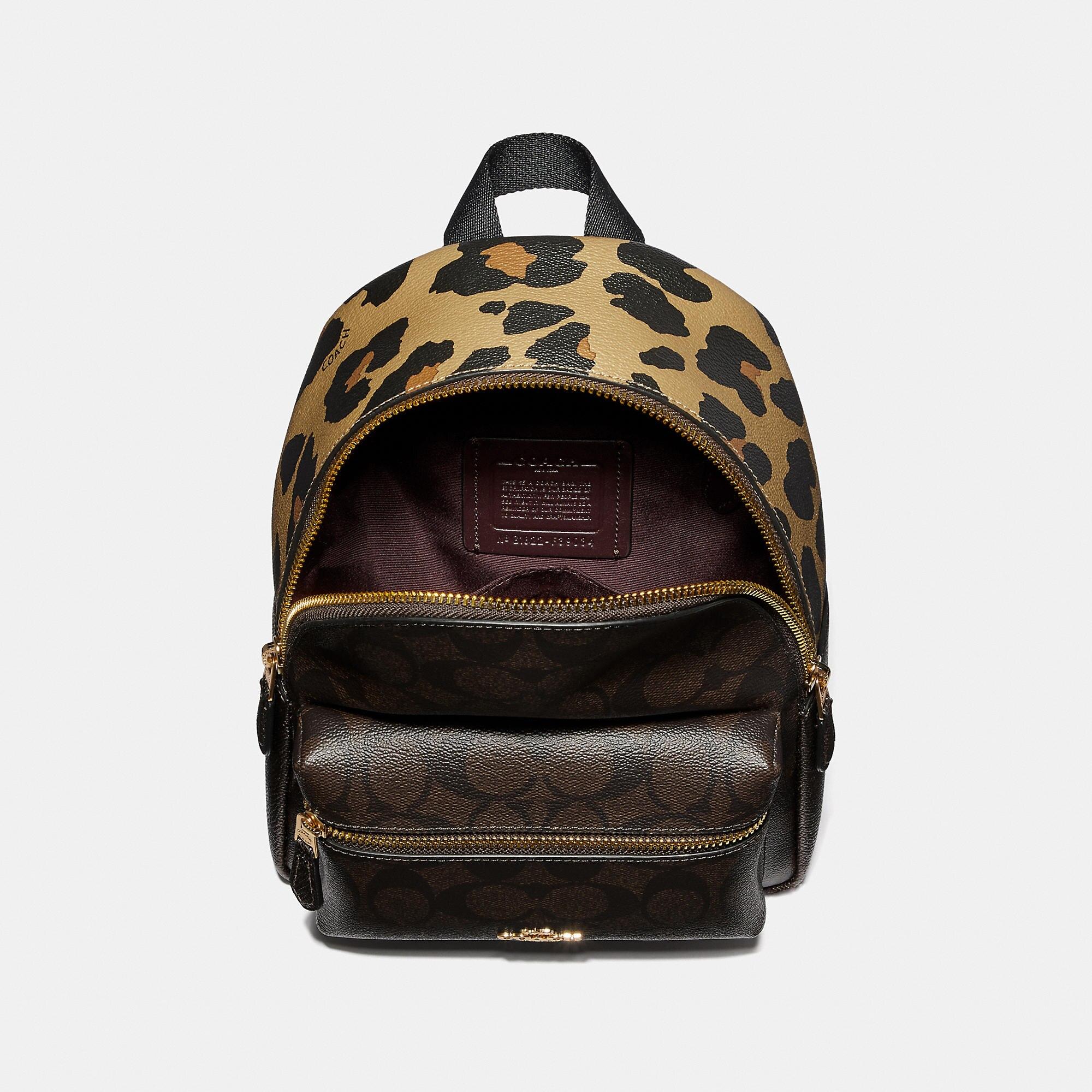 COACH Mini Charlie Backpack In Signature Canvas With Leopard Print In ...