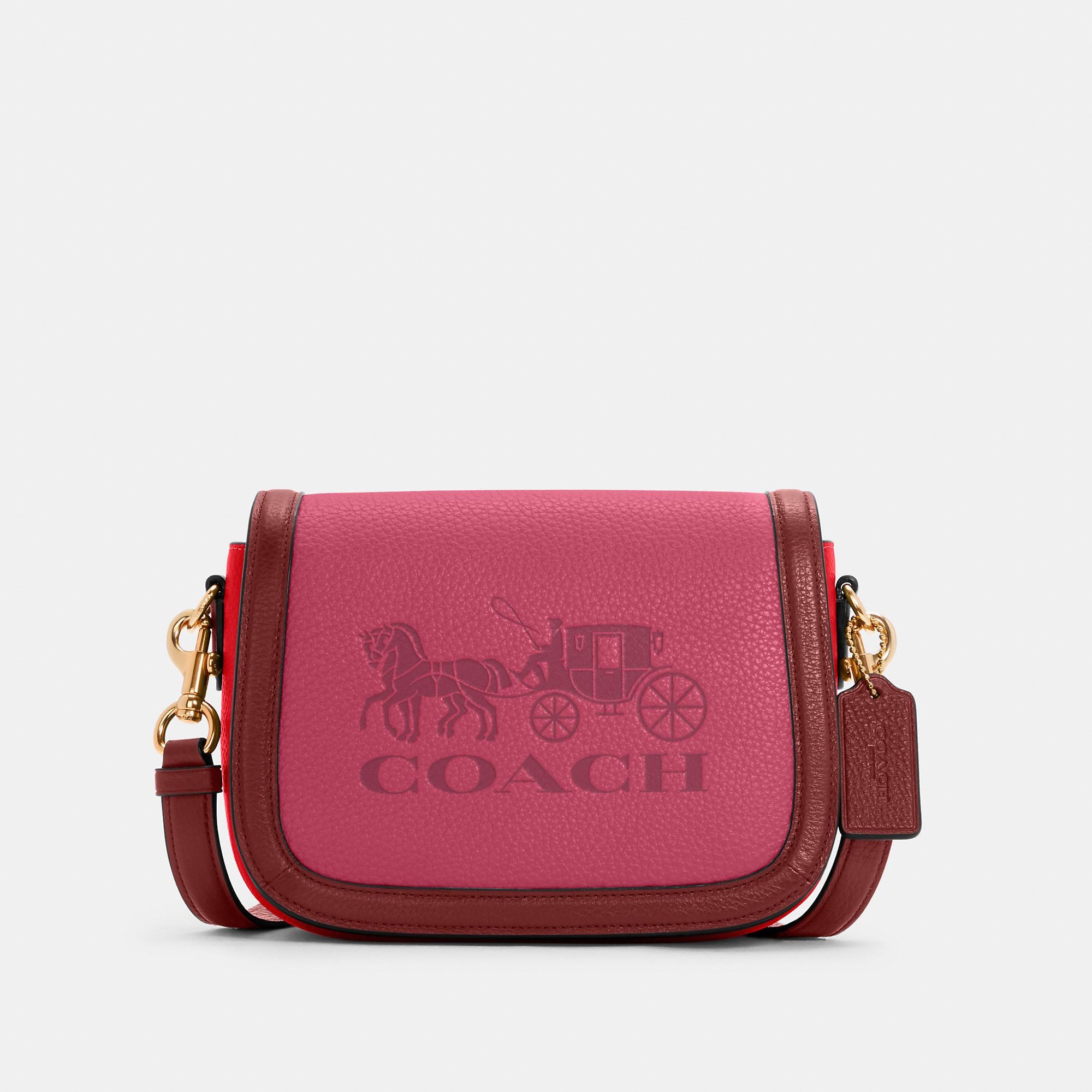 COACH Leather Saddle In Colorblock With Horse And Carriage in Red 