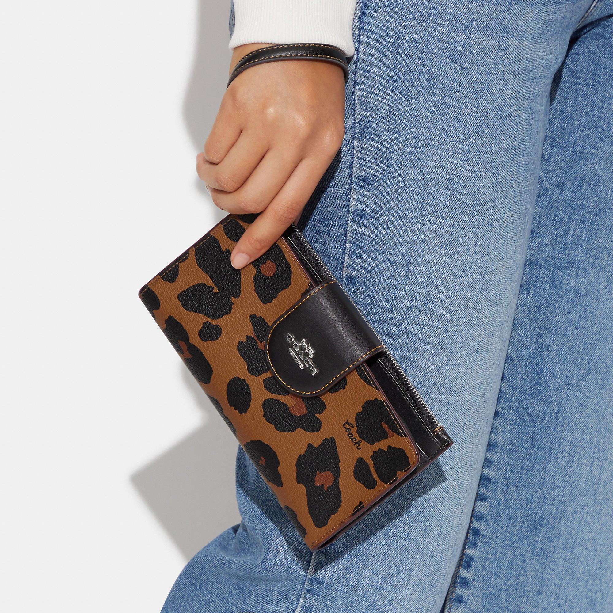 Coach Outlet Tech Wallet With Leopard Print And Signature Canvas
