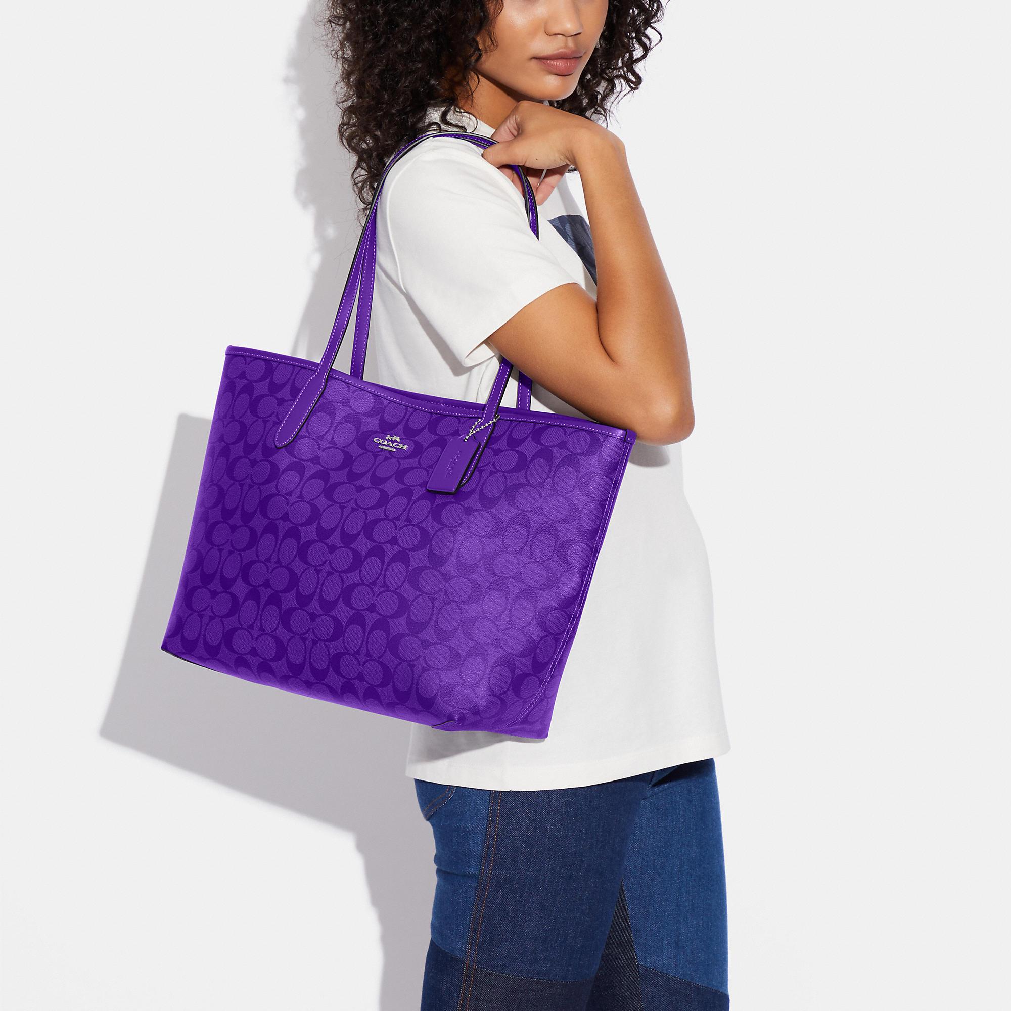 Coach Outlet City Tote In Blocked Signature Canvas in Purple