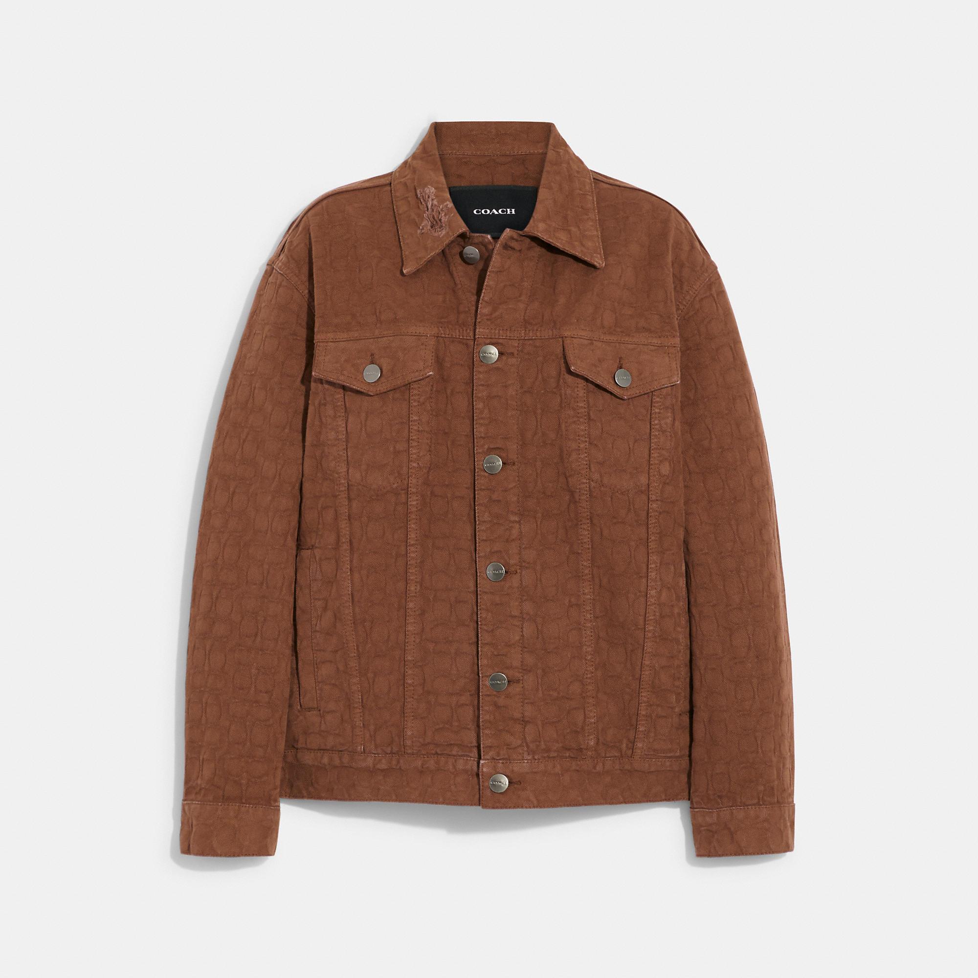 Coach Outlet Signature Jacquard Denim Jacket in Brown Lyst