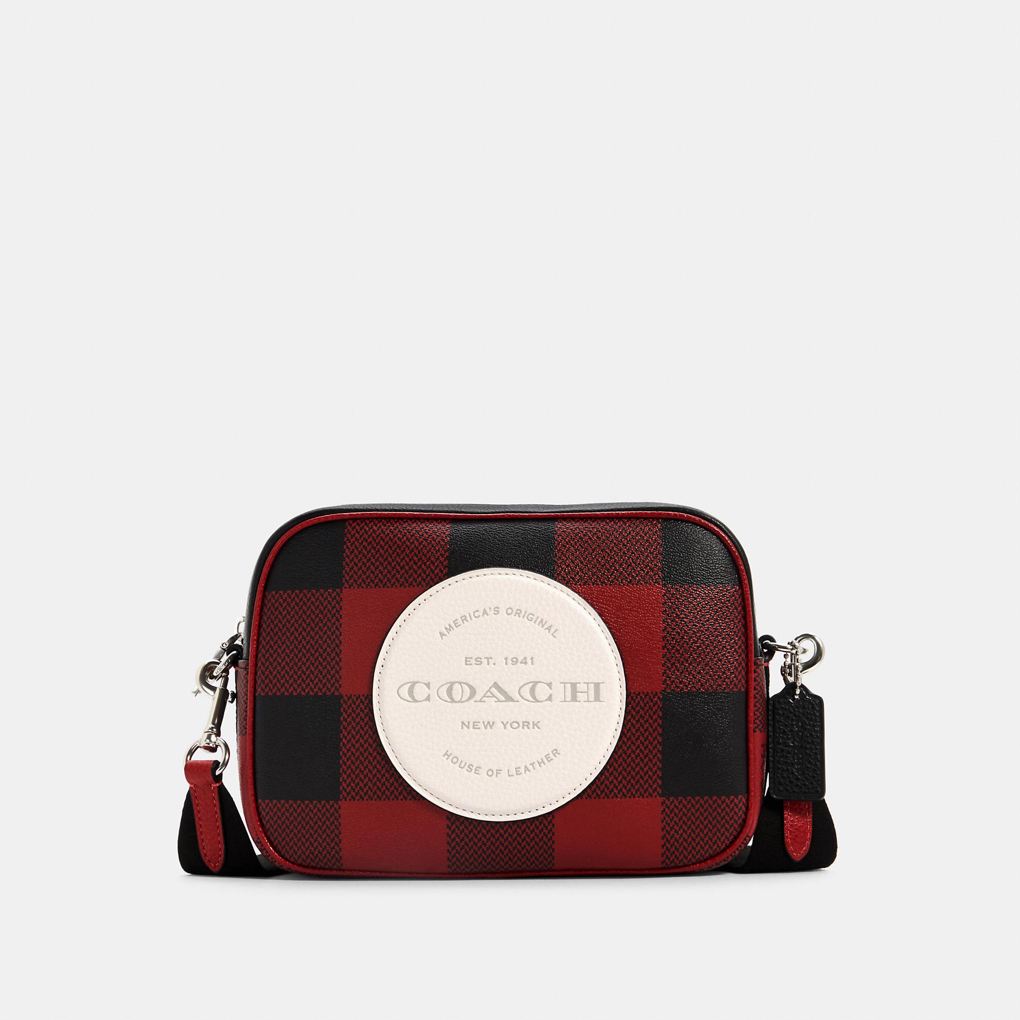 red and black plaid coach purse