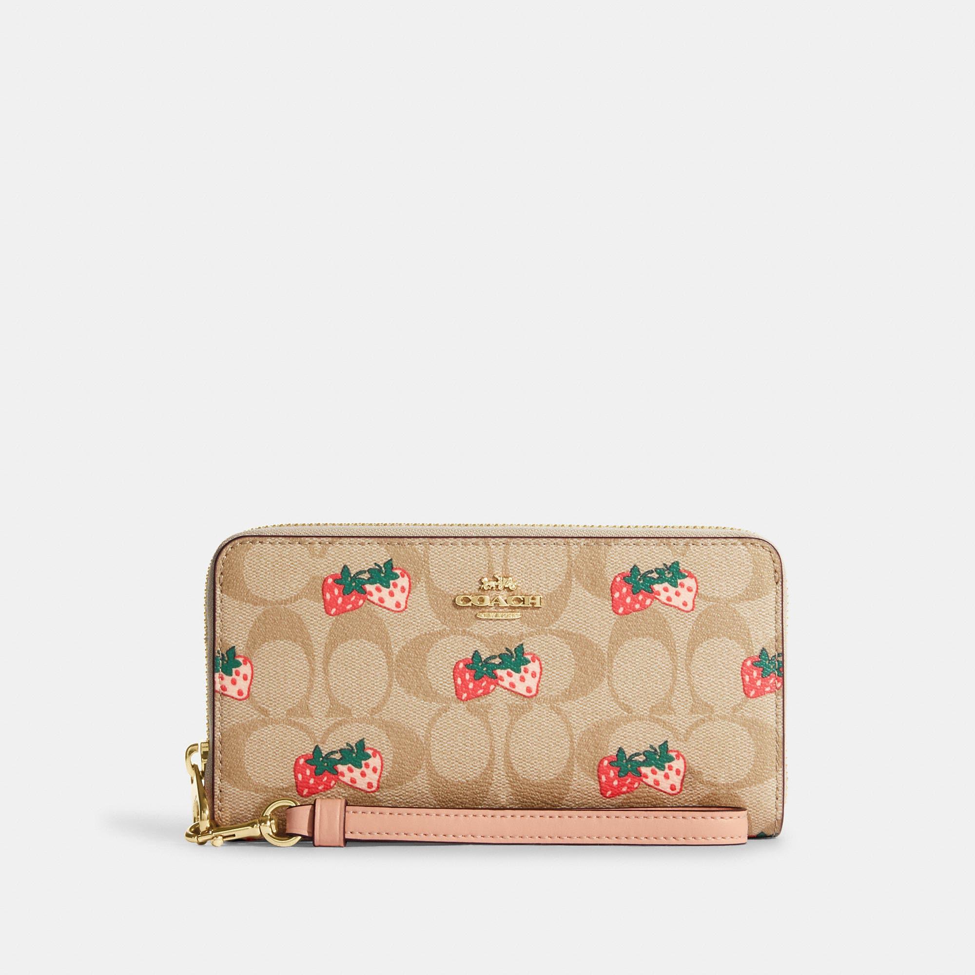 COACH Long Zip Around Wallet In Signature Canvas With Strawberry Print in  Natural | Lyst