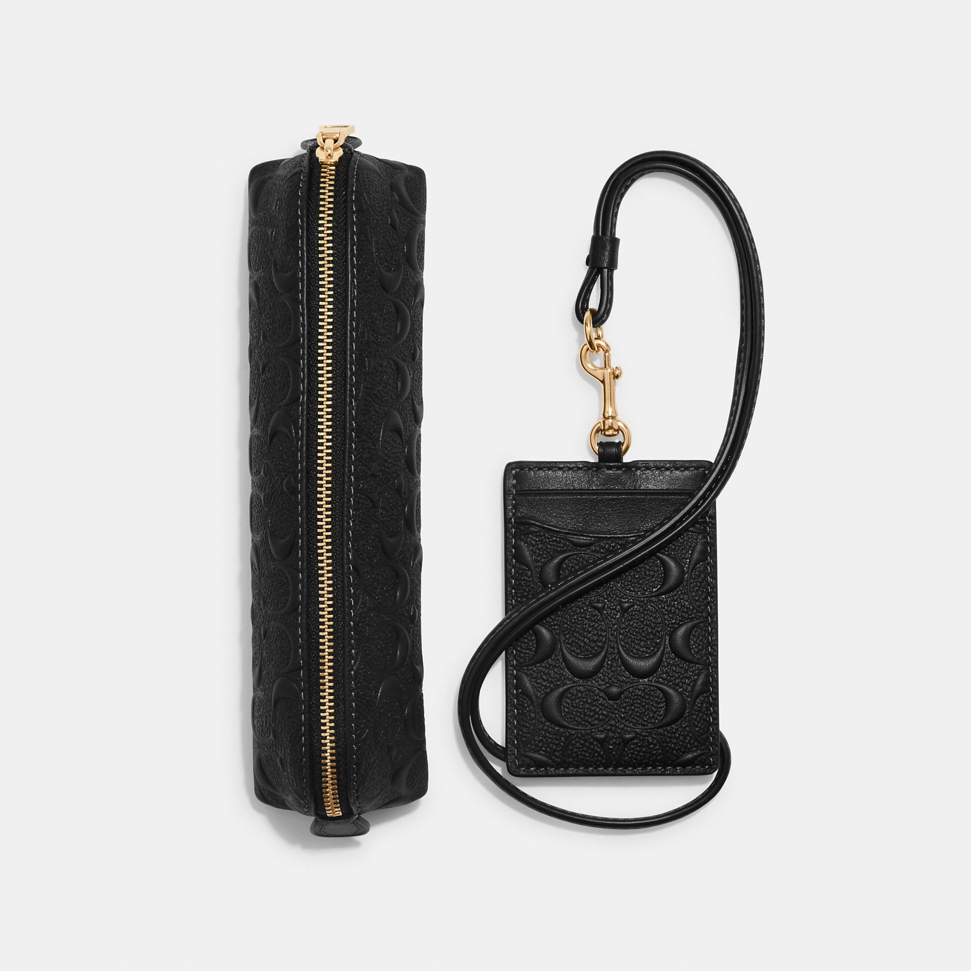Coach Outlet Boxed Pencil Case And Id Lanyard Set In Signature Leather in  Black | Lyst
