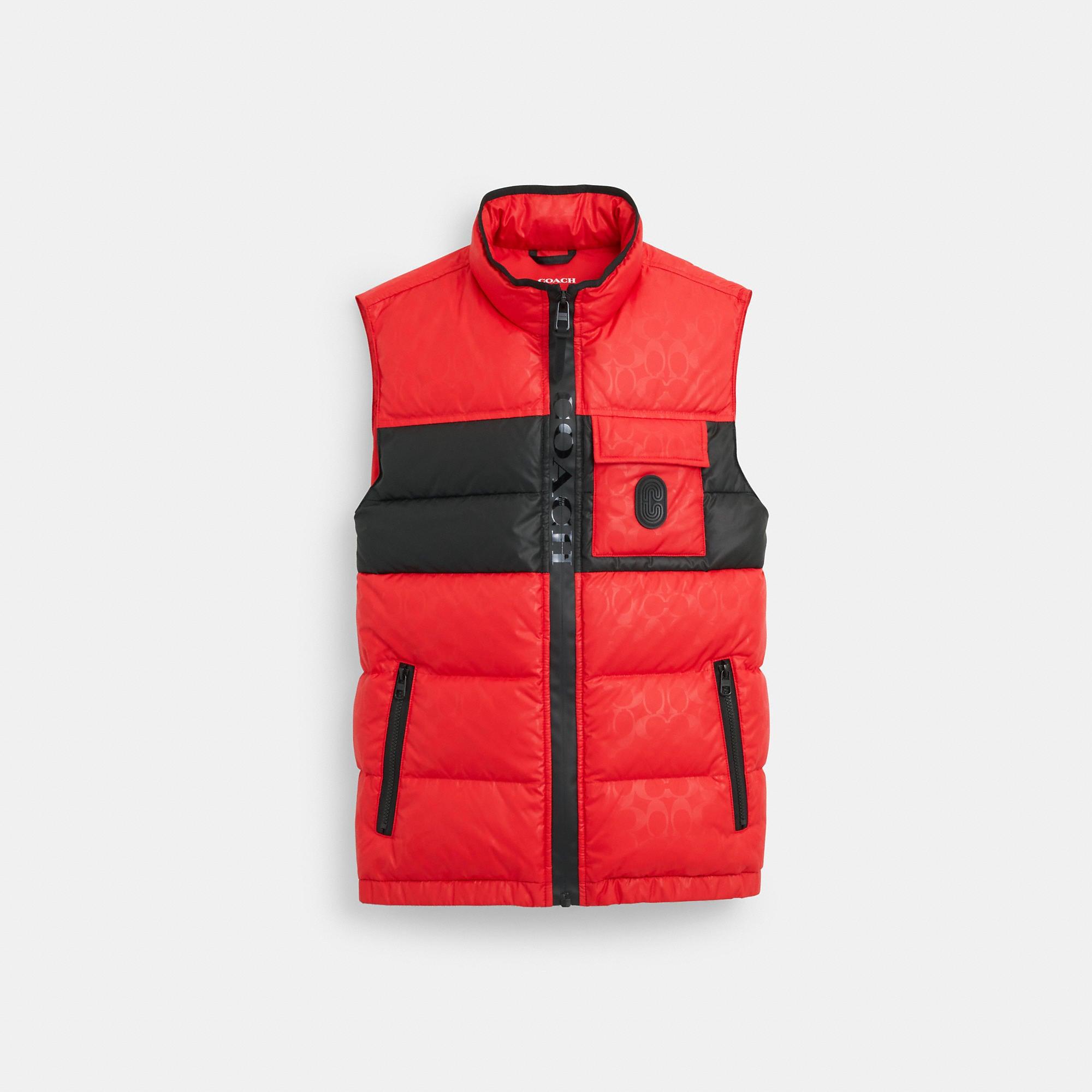 Coach Outlet Signature Colorblock Down Vest in Red for Men | Lyst