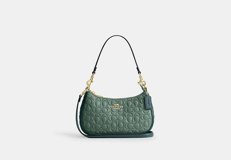 COACH Teri Shoulder Bag In Blocked Signature Leather in Green Lyst