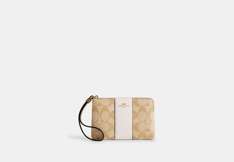 COACH Corner Zip Wristlet In Signature Canvas With Stripe in Black