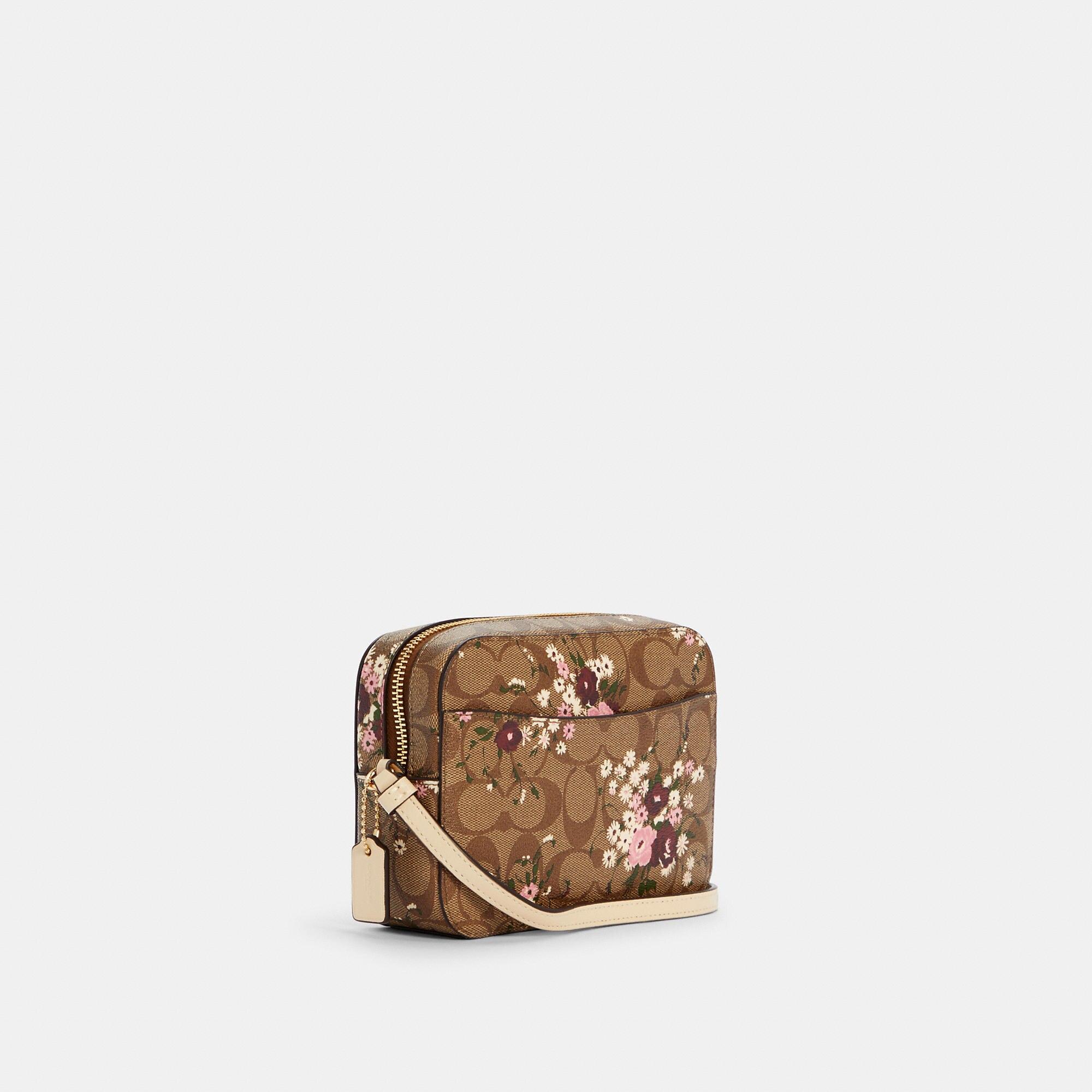 COACH Mini Camera Bag In Signature Canvas With Evergreen Floral Print in  Natural | Lyst