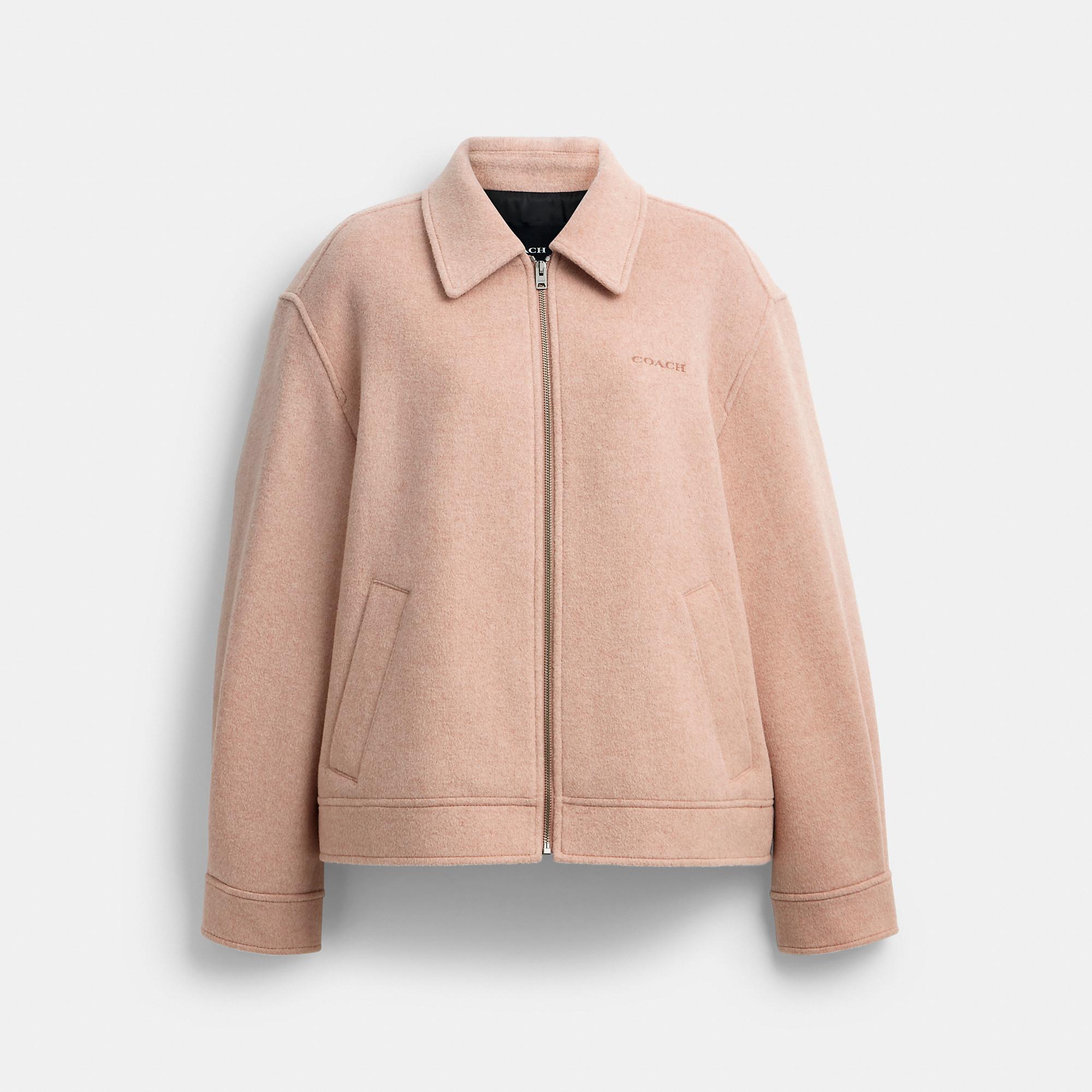 COACH Zip Front Wool Jacket in Pink | Lyst