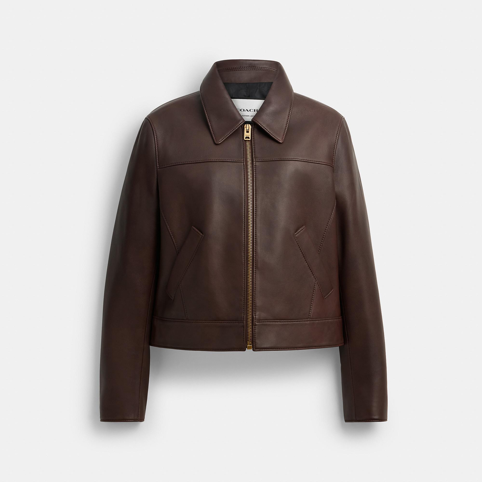 COACH Leather Jacket in Brown | Lyst
