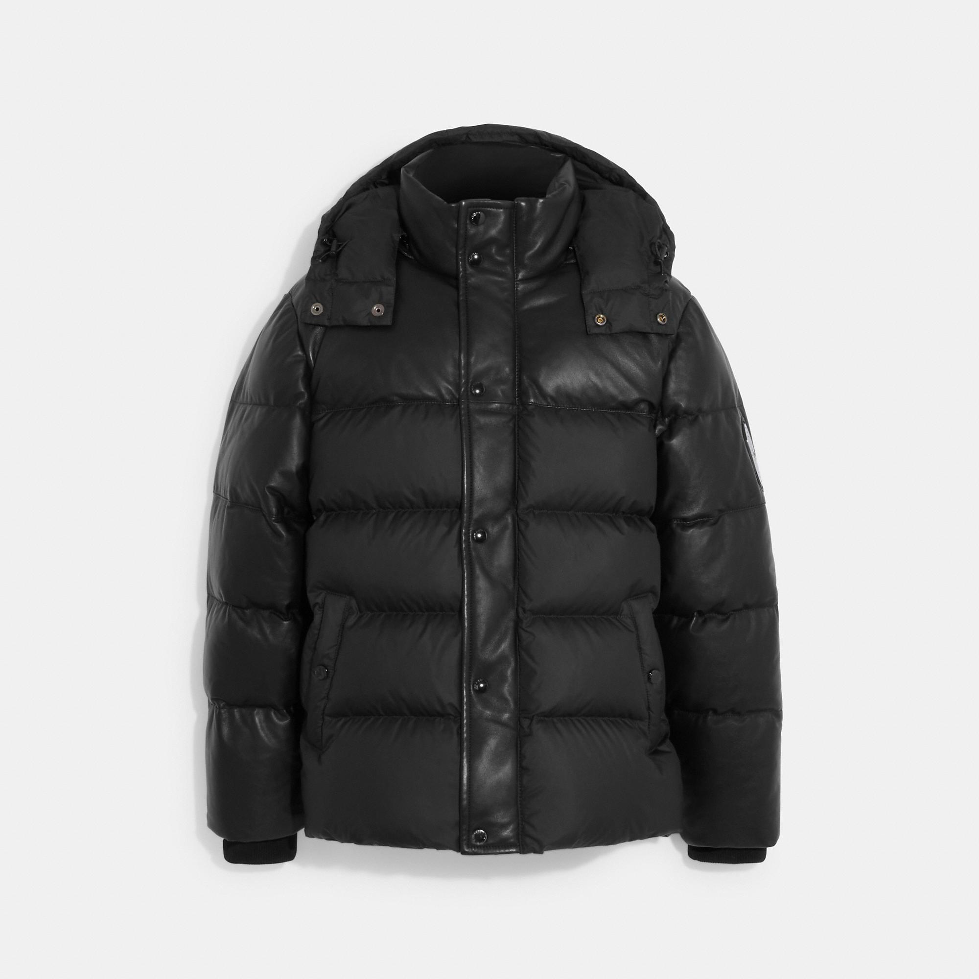 Coach Outlet Leather Puffer Down Jacket in Black for Men | Lyst