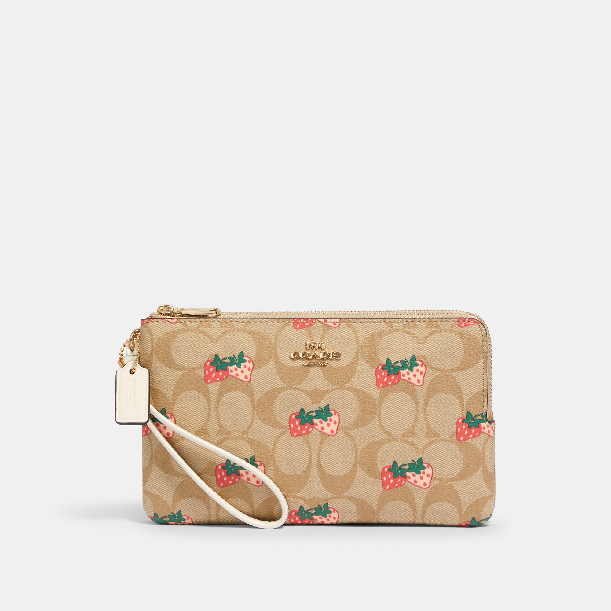 COACH Double Zip Wallet In Signature Canvas With Strawberry Print