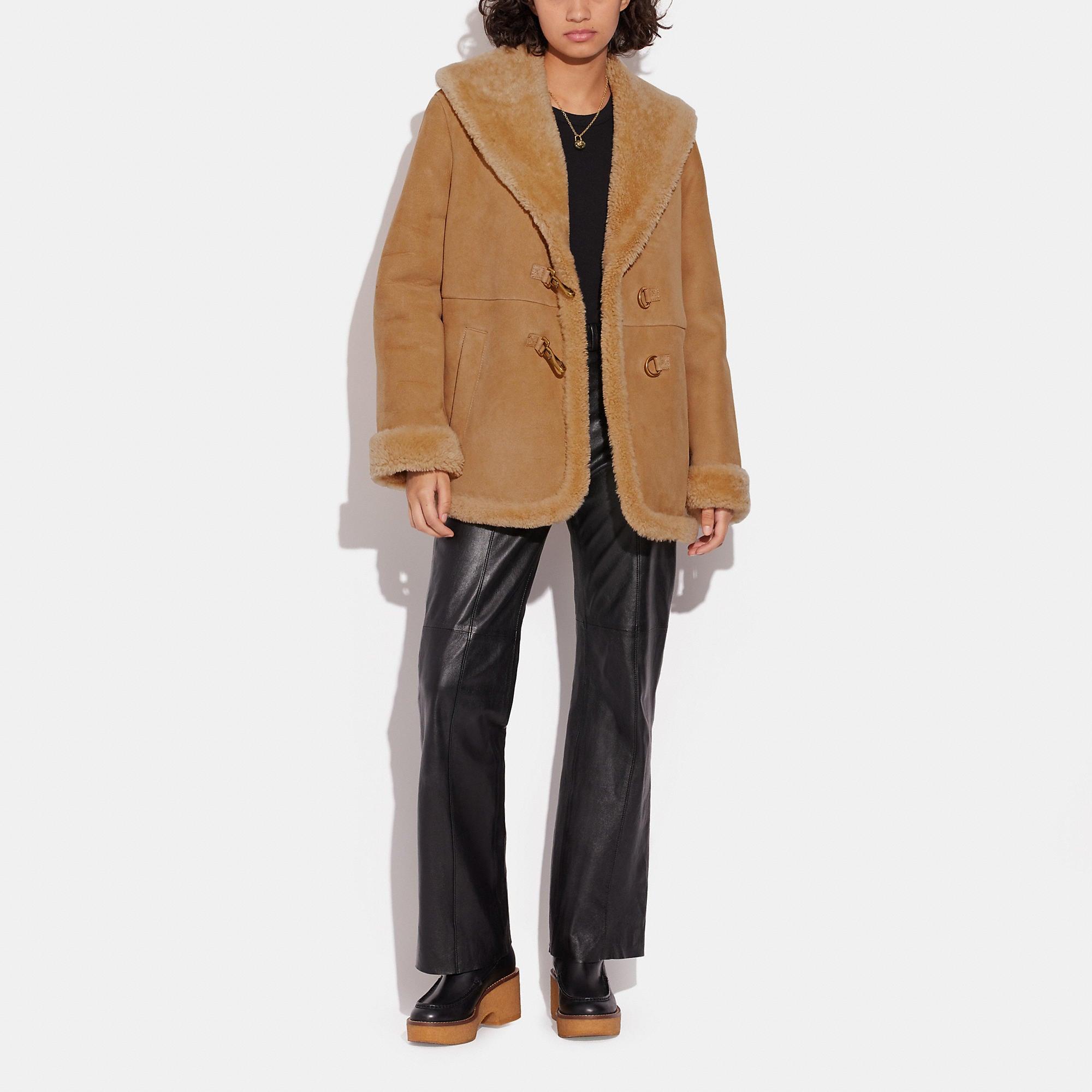 Coach Outlet Shawl Shearling Coat in Brown | Lyst