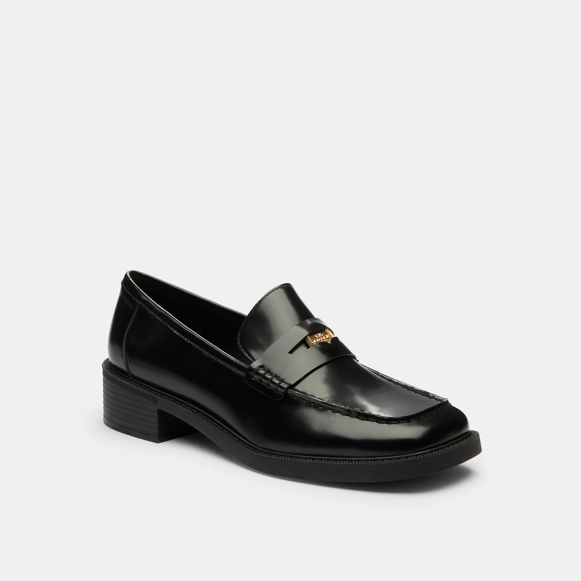 COACH Square Toe Loafer in Black | Lyst