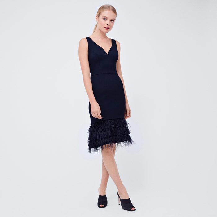 coast black dress with feathers